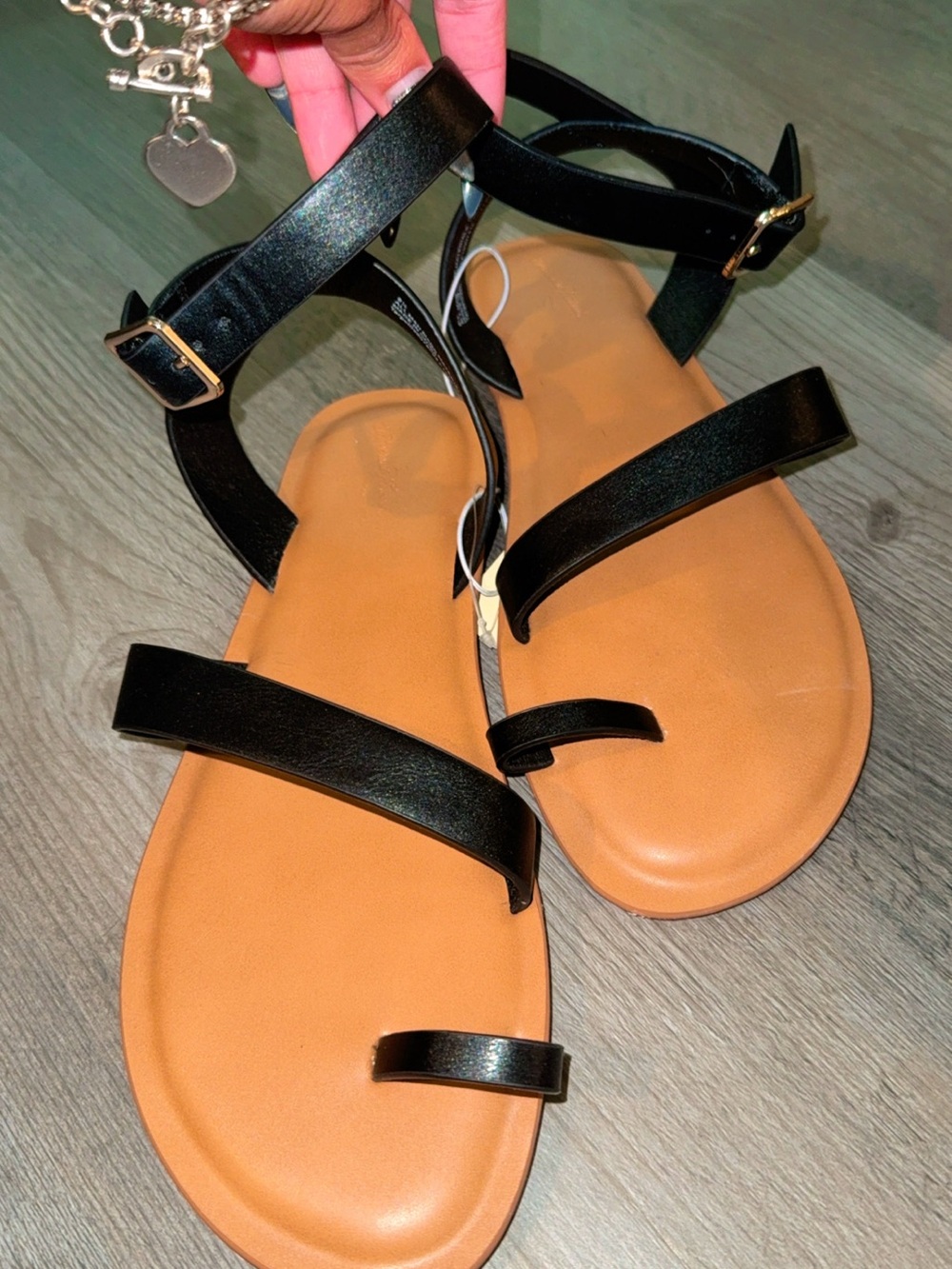 Target Black Strappy Flat Sandals with Tan Footbed